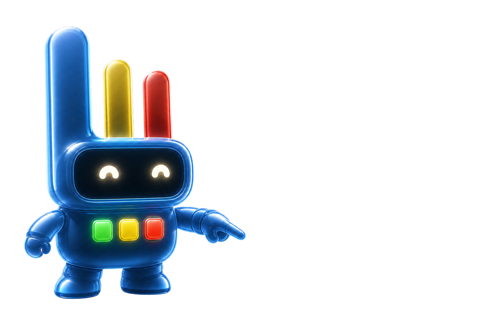 Luminator mascot tapping the App Store sign