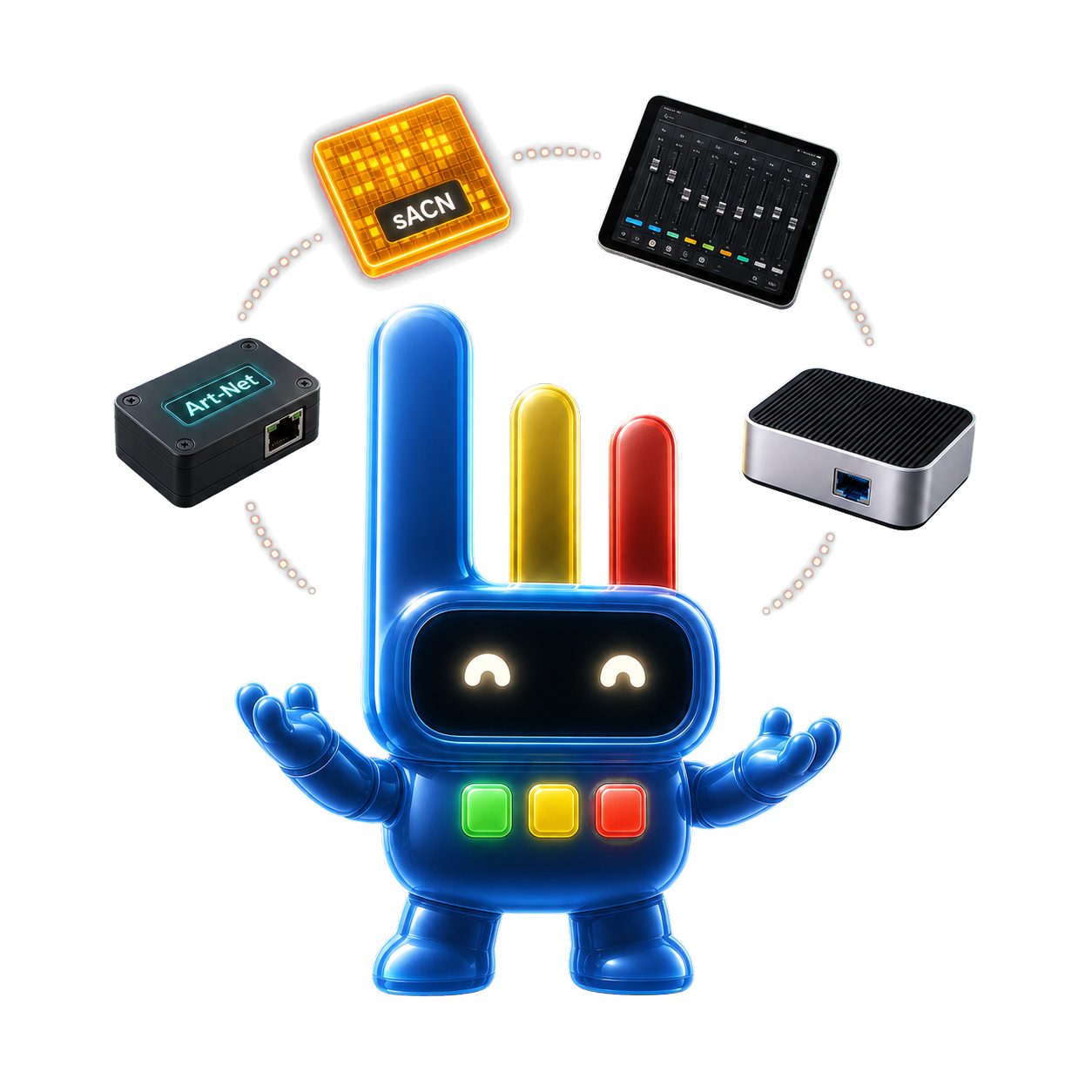 Luminator mascot juggling Art-Net, sACN, an iPad and a local bridge